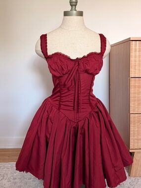 Burgundy Corset Cottage-Core Dress